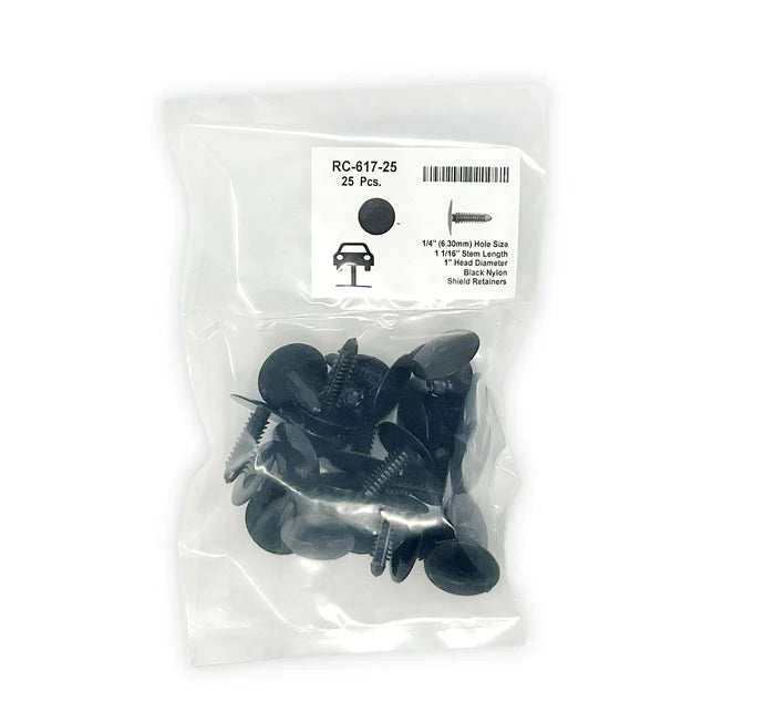 MT-RSR Black Nylon Shield Retainers - 1/4" Hole 1" Head 1 1/16" Stem (Pack of 25) RC-617-25