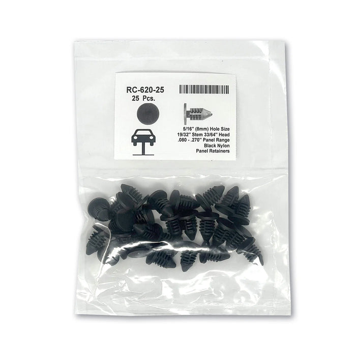 MT-RSR Black Nylon Panel Retainers - 5/16" Hole 19/32" Stem (25pk) RC-620-25