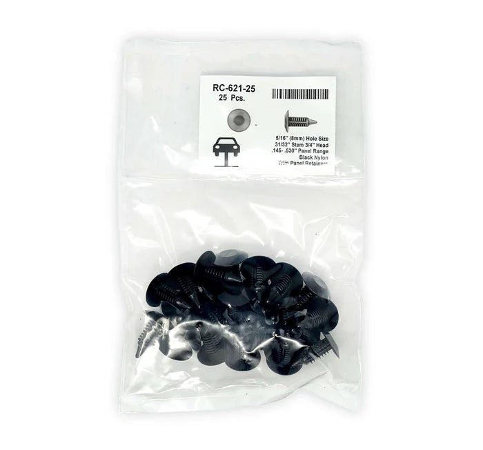 MT-RSR Black Universal Nylon Hood Seal Retainer Head Diameter 3/4", Stem Diameter 11/32", Stem Length 7/8" GM # 21094146 (Pack of 25) RC-621-25
