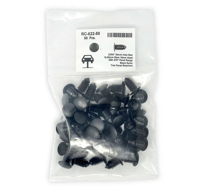 MT-RSR Black Universal Nylon Trim Panel Retainer Head Diameter 5/8", Stem Diameter 3/8", Stem Length 3/4" Ford # N807721-S (Pack of 50) RC-622-50