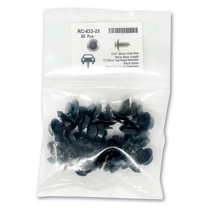 MT-RSR Black Nylon Door Panel Ret - 5/16" (8mm) Hose Size, 19mm stem length (Pack of 25) RC-633-25