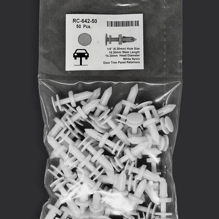 MT-RSR White Nylon Door Push Retainer Clip - 1/4" Hole Size 11/16" Stem Length (Pack of 50) RC-642-50