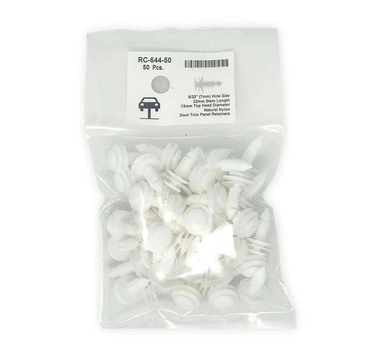 MT-RSR Natural Nylon Door Panel Retainer - 7mm Hole Size 22mm Stem Length (Pack of 50) RC-644-50