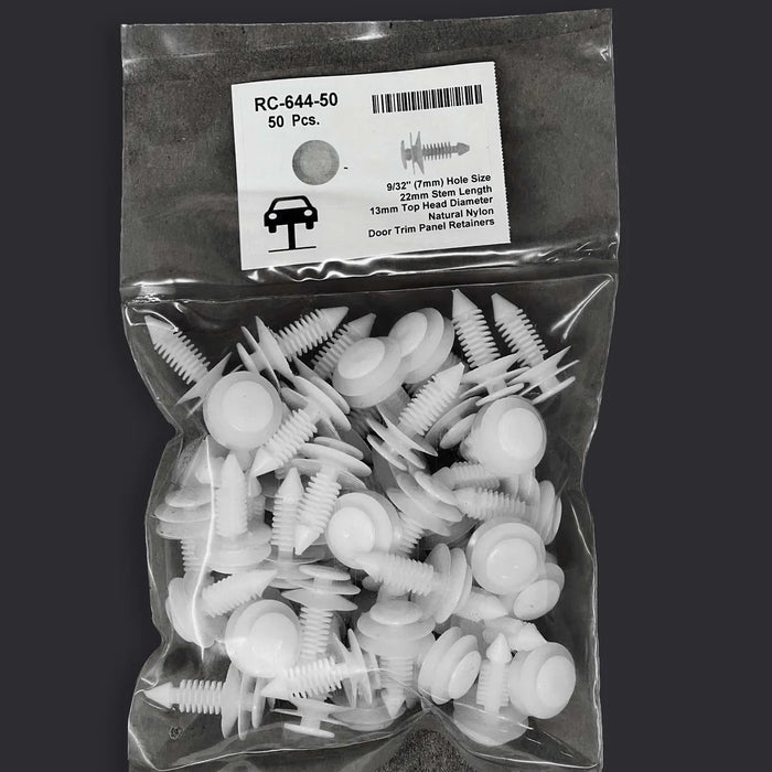 MT-RSR Natural Nylon Door Panel Retainer - 7mm Hole Size 22mm Stem Length (Pack of 50) RC-644-50