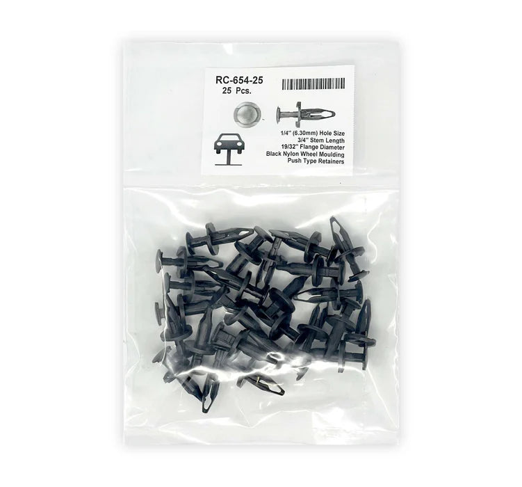 MT-RSR Black Nylon Wheel Opening Molding Push-Type Retainer Head Diameter 19/32", Stem Length 3/4", Fits Into 1/4" Hole GM #21077123 (25 pack) RC-654-25