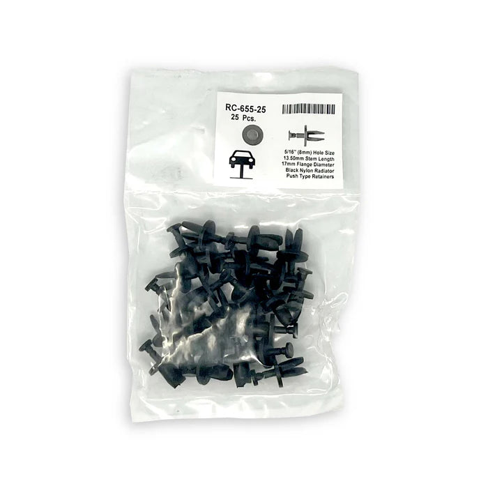 MT-RSR Black Nylon Push Type Retainer Clip - 8mm Hole Size 13.5mm Stem Lgth (Pack of 25) RC-655-25