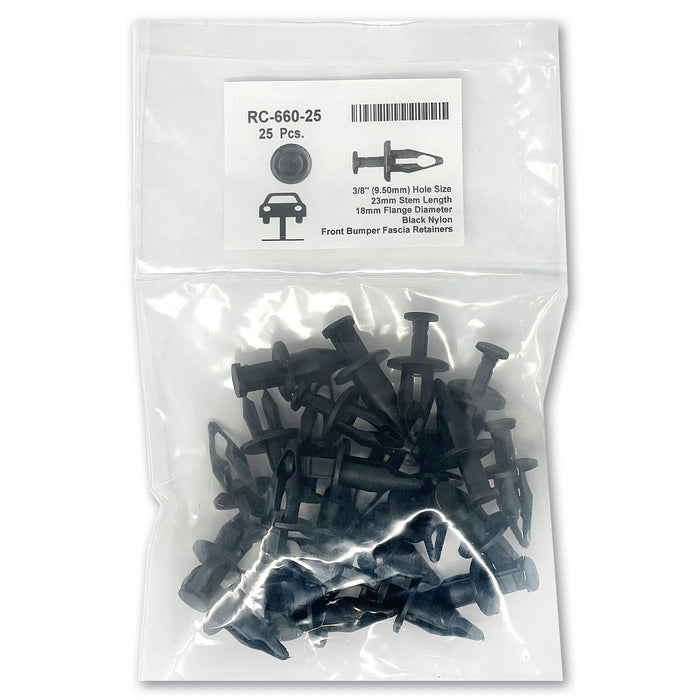 MT-RSR Black Nylon Front Bumper Ret - 9.5mm Hole 18mm Flng 23mm Stem (25pk) RC-660-25
