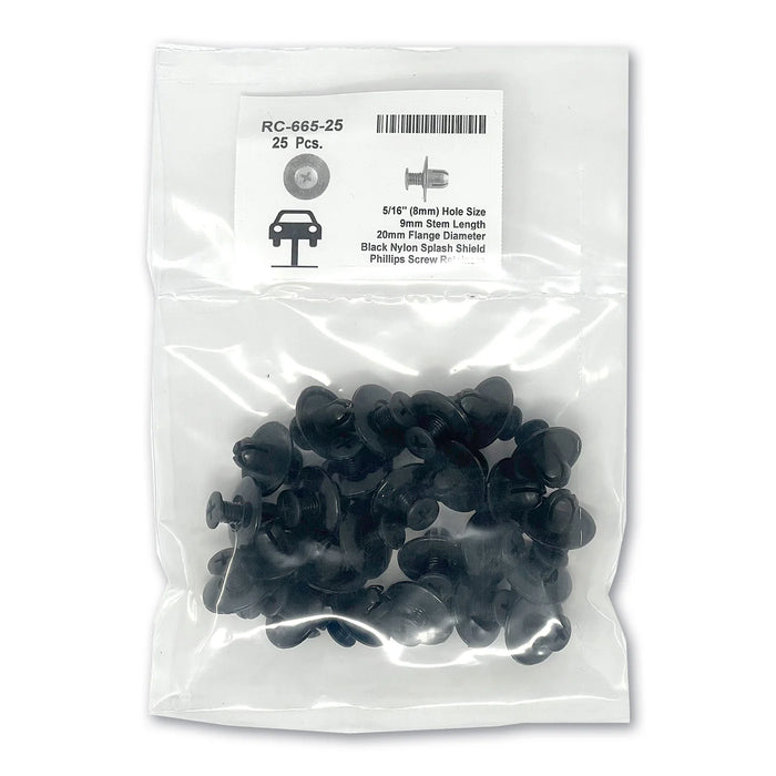 MT-RSR Black Nylon Splash Phil Rivets - 8mm Hole 9mm Stem Length (25pk) RC-665-25