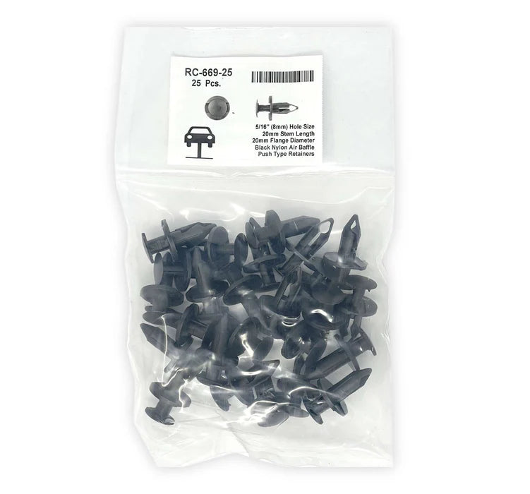 MT-RSR Black Nylon Push Type Retainer Head Diameter 20mm, Stem Length 20mm, Fits Into 8mm Hole (Pack of 25) RC-669-25