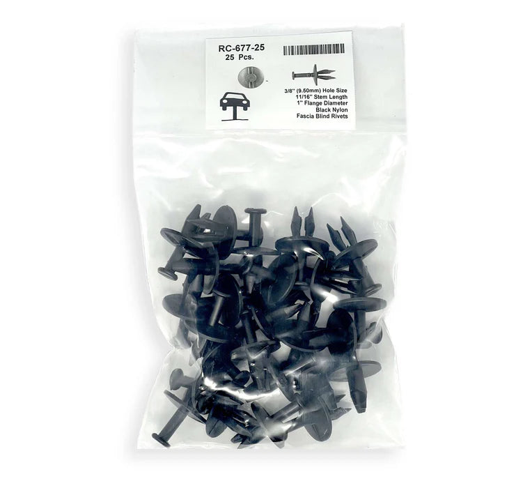 MT-RSR Black Universal Nylon Fascia Retainer Head Diameter 1", Stem Length 23/32", Fits Into 3/8" Hole (Pack of 25) RC-677-25