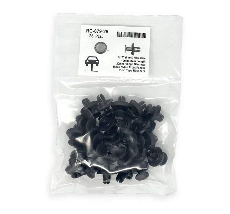 MT-RSR Black Nylon Front Bumper Push-Type Retainer Head Diameter 20mm, Stem Length 13mm, Fits Into 10mm Hole (Pack of 25) RC-679-25