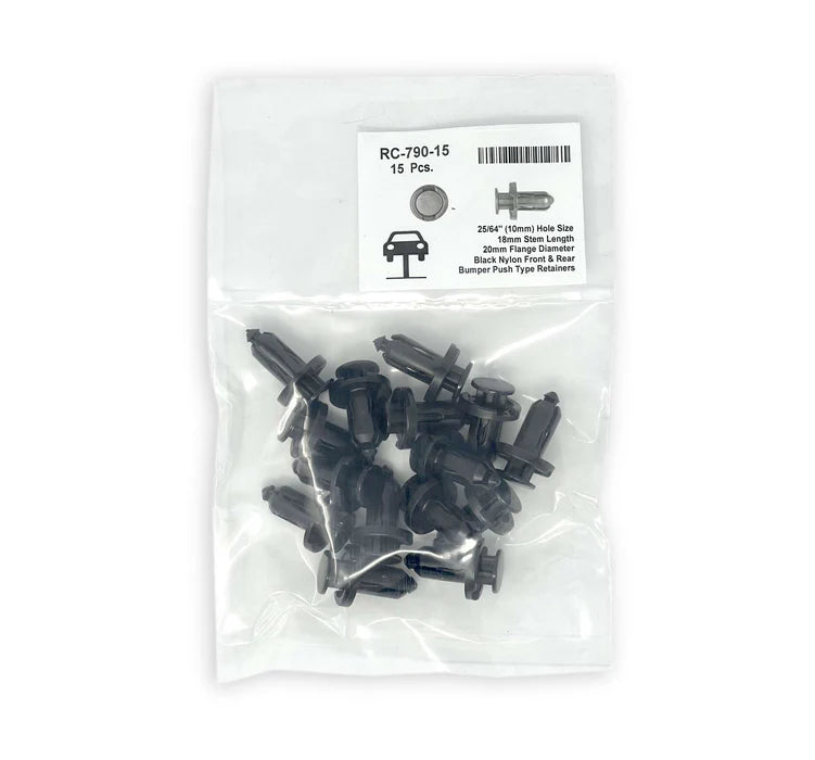 MT-RSR Black Nylon Fender Push Retainer - 10mm Hole 20mm Flange 18mm Stem (Pack of 15) RC-790-15