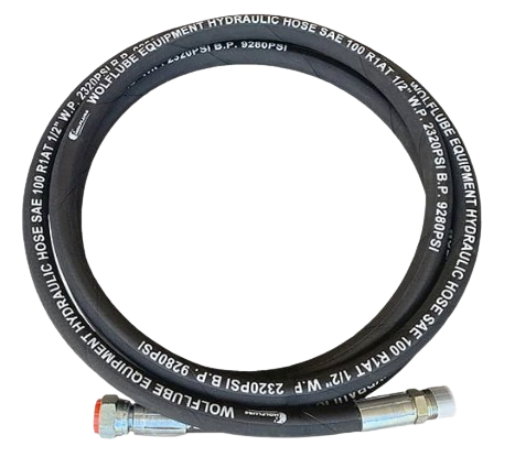 Wolflube  Hose – Hydraulic R1 – For Oil – 2610 PSI W.P – 3/8” – 30′ – M3/8” x F1/2” 251101