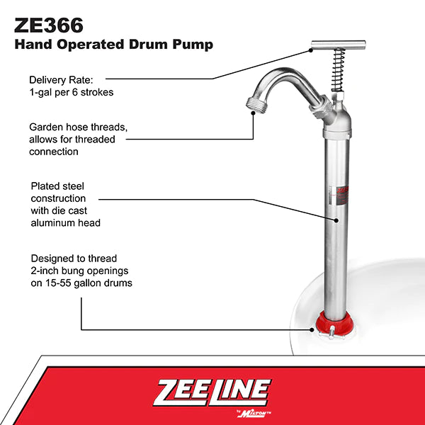 Zeeline ZE366 - Hand Operated Drum Pump (1 Gallon Per 6 Strokes)