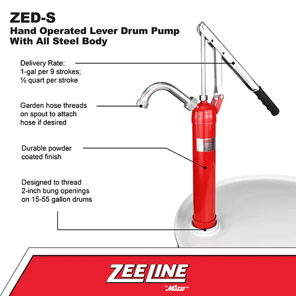 Zeeline ZED-S - Hand Operated Lever Drum Pump With All Steel Body (1 Gallon Per 9 Strokes)