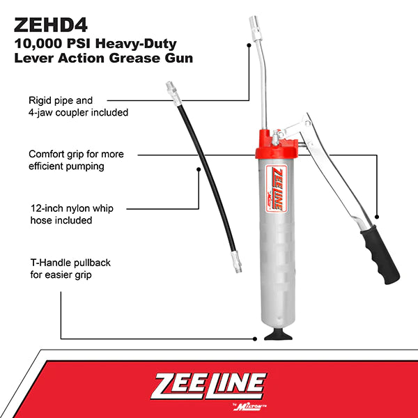 Zeeline ZEHD4 – 10,000 Psi Heavy-Duty Lever Action Grease Gun