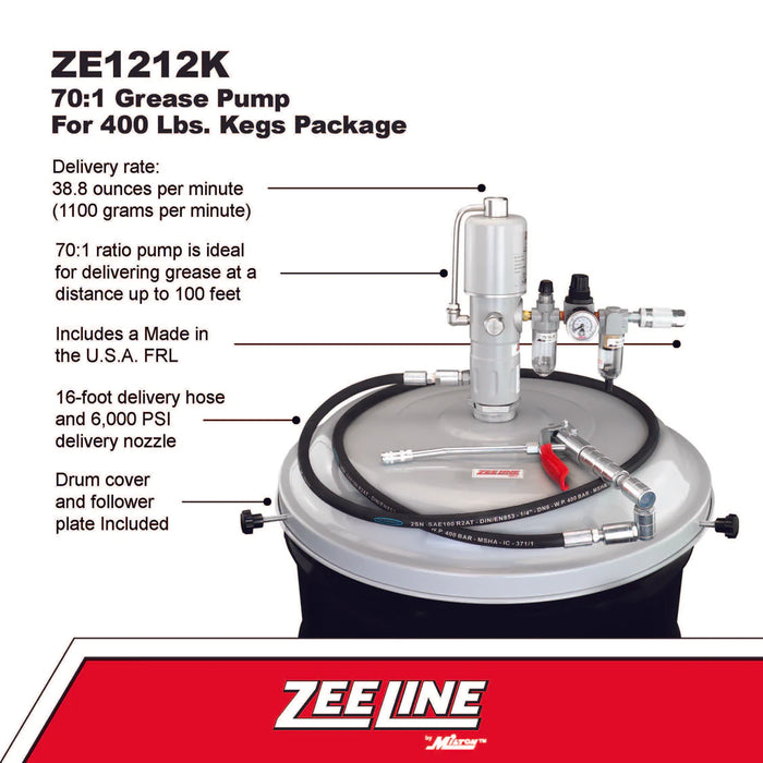 Zeeline ZE1212K – 70:1 Grease Pump For 400 Lbs. Kegs Package