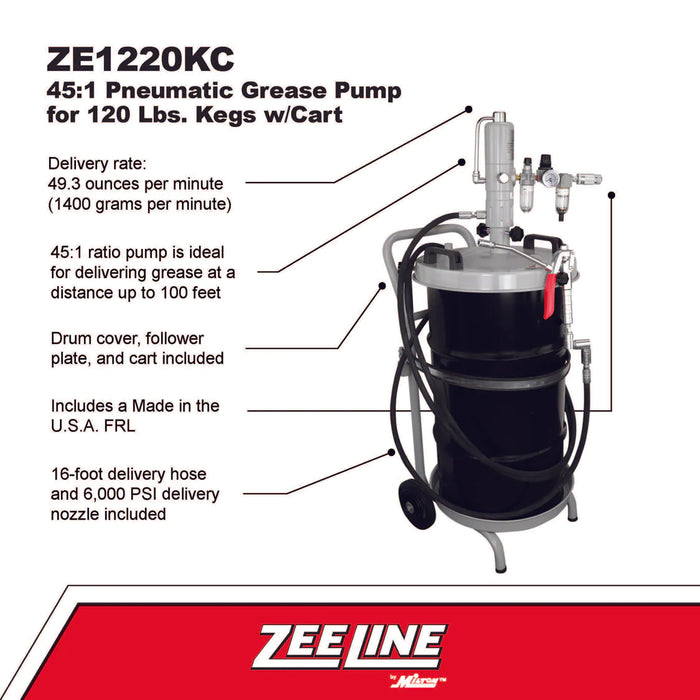 Zeeline ZE1220KC – 45:1 Grease Pump For 120 Lbs. Kegs Package W/Cart