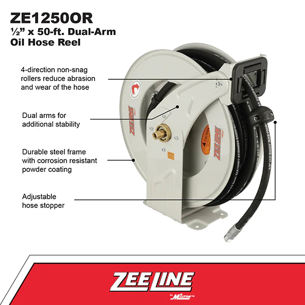 Zeeline ZE1250OR – 50-Ft. Dual-Arm Oil Hose Reel