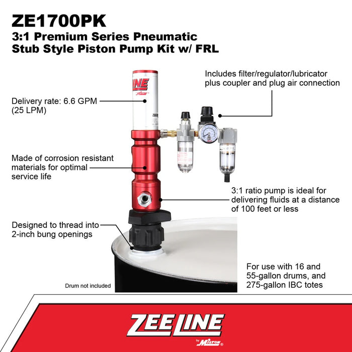Zeeline ZE1700PK - 3:1 Pneumatic Stub Style Premium Series Piston Pump Kit