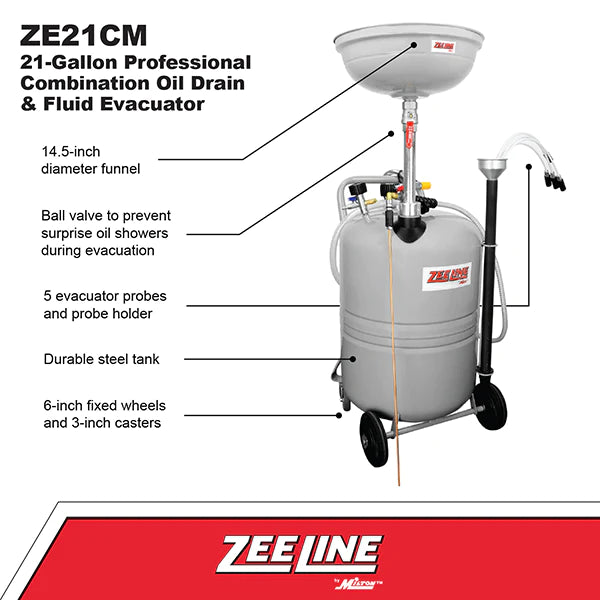 Zeeline ZE21CM – 21-Gallon Professional Combination Oil Drain & Fluid Evacuator