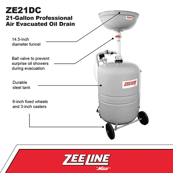 Zeeline ZE21DC – 21-Gallon Professional Air Evacuated Oil Drain
