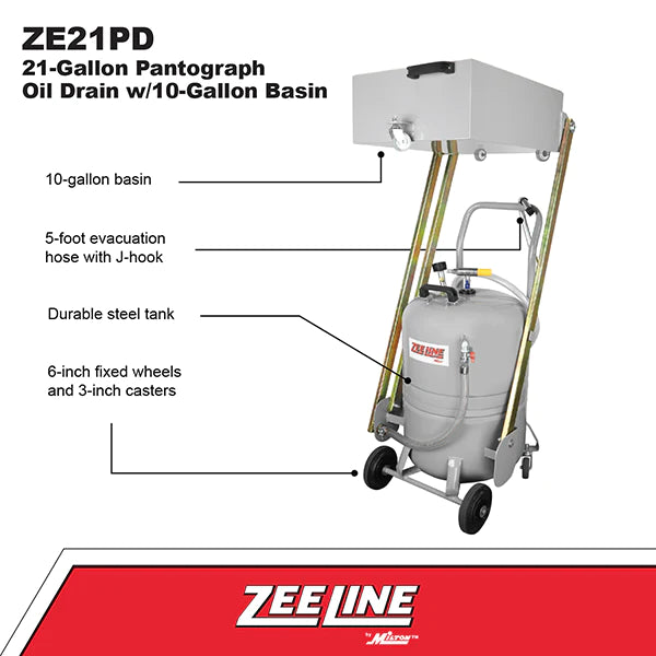 Zeeline ZE21PD – 21-Gallon Pantograph Oil Drain W/10-Gallon Basin