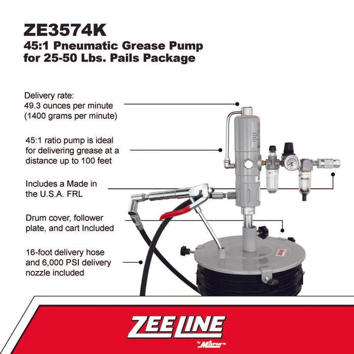 Zeeline ZE3574K – 45:1 Grease Pump For 25-50 Lbs. Pails Package