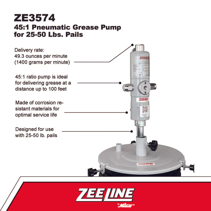 Zeeline ZE3574 – 45:1 Grease Pump For 25-50 Lbs. Pails