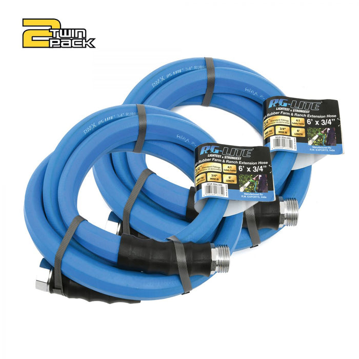 BluBird AG-Lite 100% Premium Rubber Water Lead In Hose, 3/4" X 6', 3/4" Male and Female GHT Fittings. 500 PSI Burst Rating. Includes Extra Washer and Bend Restrictor. 2 Pack AL3406-2pk