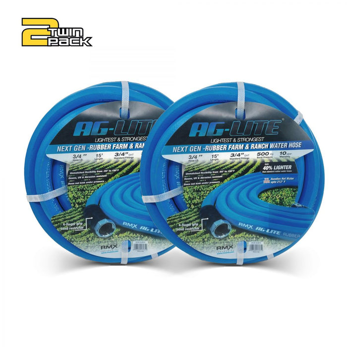BluBird AG-Lite 100% Premium Rubber Water Lead In Hose, 3/4" X 15', 3/4" Male and Female GHT Fittings. 500 PSI Burst Rating. Includes Extra Washer and Bend Restrictor. 2 Pack AL3415-2pk