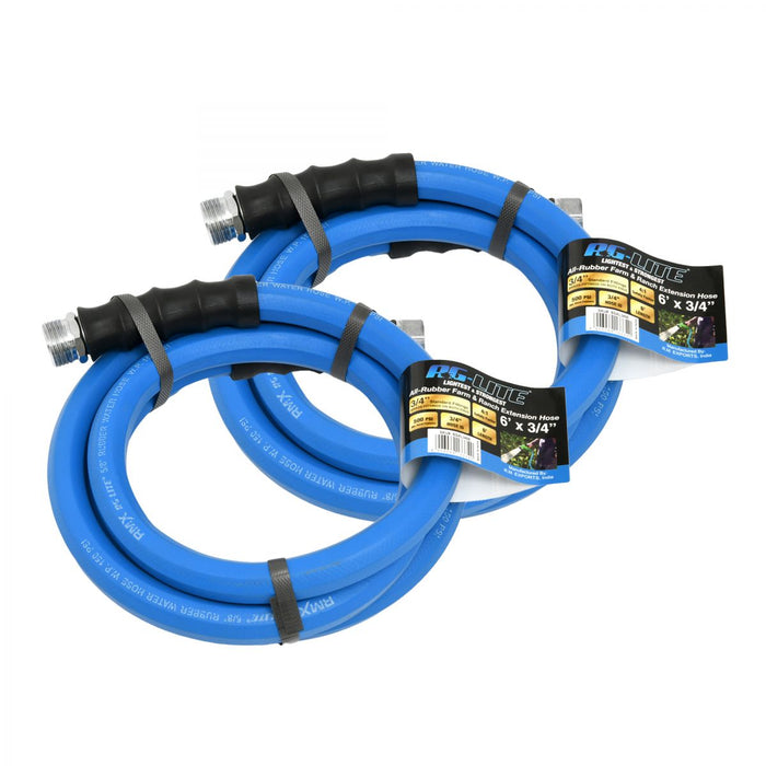 BluBird AG-Lite 100% Premium Rubber Water Lead In Hose, 5/8" X 6', 3/4" Male and Female GHT Fittings. 500 PSI Burst Rating. Includes Extra Washer and Bend Restrictor. 2 Pack AL5806-2pk
