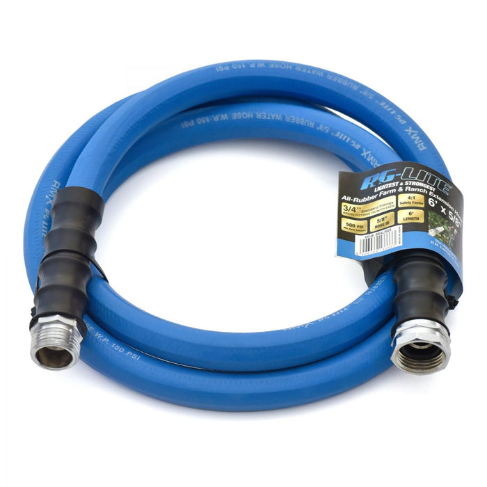 BluBird AG-Lite 100% Premium Rubber Water Lead In Hose, 5/8" X 6', 3/4" Male and Female GHT Fittings. 500 PSI Burst Rating. Includes Extra Washer and Bend Restrictor. 2 Pack AL5806-2pk
