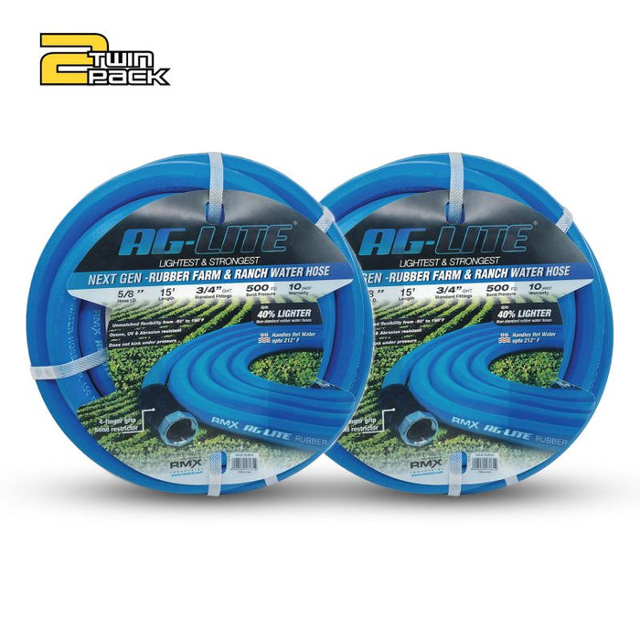BluBird AG-Lite 100% Premium Rubber Water Lead In Hose, 5/8" X 15', 3/4" Male and Female GHT Fittings. 500 PSI Burst Rating. Includes Extra Washer and Bend Restrictor. 2 Pack AL5815-2pk
