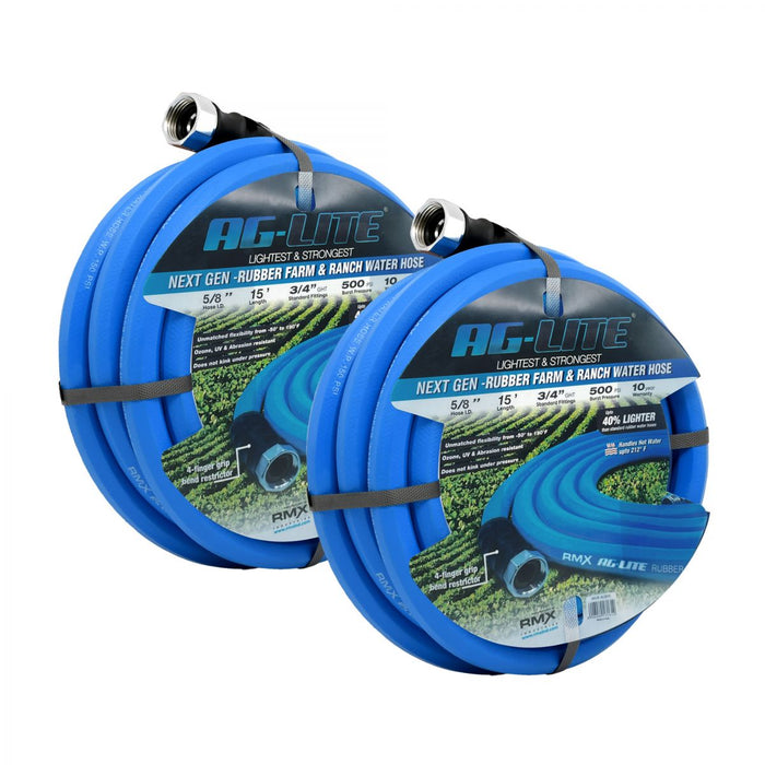 BluBird AG-Lite 100% Premium Rubber Water Lead In Hose, 5/8" X 15', 3/4" Male and Female GHT Fittings. 500 PSI Burst Rating. Includes Extra Washer and Bend Restrictor. 2 Pack AL5815-2pk