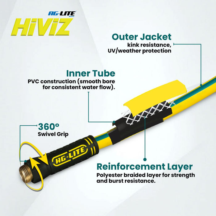 BluBird Ag-Lite High-Viz Hybrid Water Hose 3/4" x 50' - Yellow ALHYW3450-HV