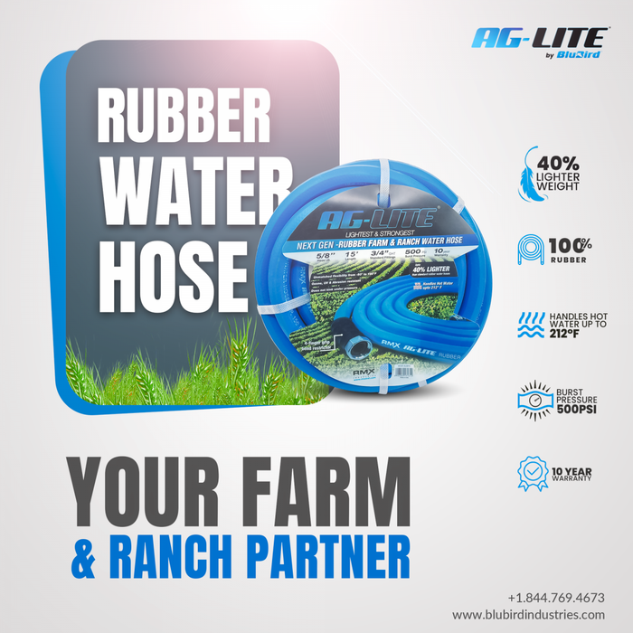 BluBird AG-Lite 100% Premium Rubber Water Lead In Hose, 1" X 6', 3/4" Male and Female GHT Fittings. 500 PSI Burst Rating. Includes Extra Washer and Bend Restrictor. 2 Pack ALONE06-2pk
