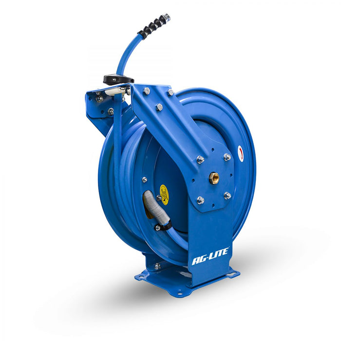 BluBird AG-Lite 100% Rubber 3/4" X 65' Water Hose XL Dual Arm 18 Gauge Retractable Reel. 3/4" Male and Female GHT Fittings. 500 PSI Burst Rating. Includes 6' Lead In Hose and Nozzle ALWRDA3465