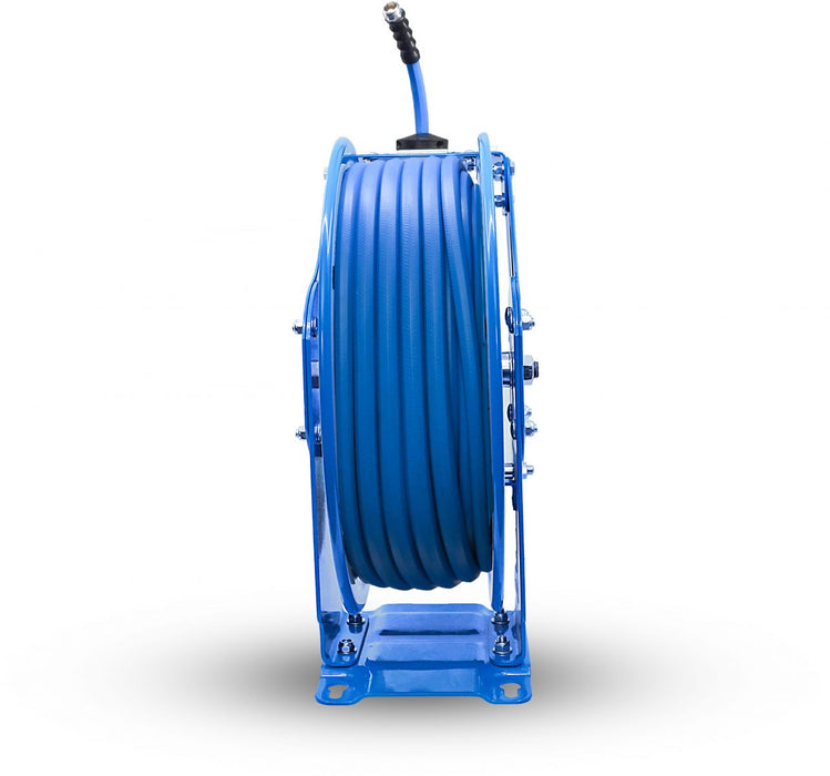 BluBird AG-Lite 100% Rubber 3/4" X 65' Water Hose XL Dual Arm 18 Gauge Retractable Reel. 3/4" Male and Female GHT Fittings. 500 PSI Burst Rating. Includes 6' Lead In Hose and Nozzle ALWRDA3465