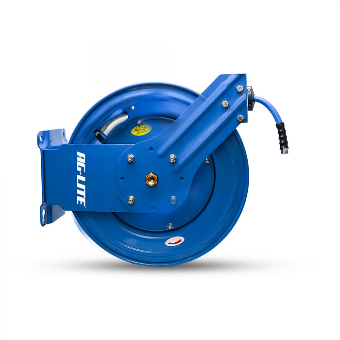 BluBird AG-Lite 100% Rubber 3/4" X 65' Water Hose XL Dual Arm 18 Gauge Retractable Reel. 3/4" Male and Female GHT Fittings. 500 PSI Burst Rating. Includes 6' Lead In Hose and Nozzle ALWRDA3465