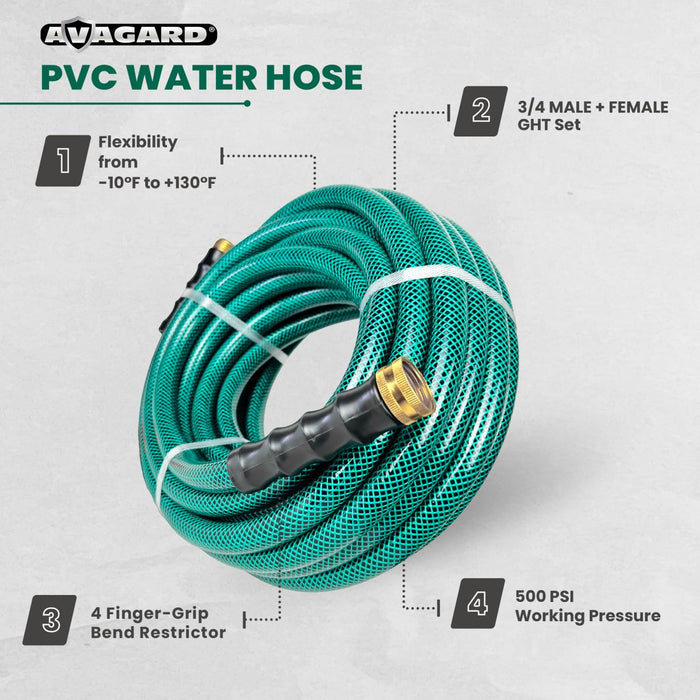 BluBird Avagard PVC Water Hose Assembly 5/8" X 15', 3/4" Male and Female GHT Fittings. 500 PSI Burst Rating. Includes Extra Washer and Bend Restrictor. 2 Pack AVGPV5815-2pk