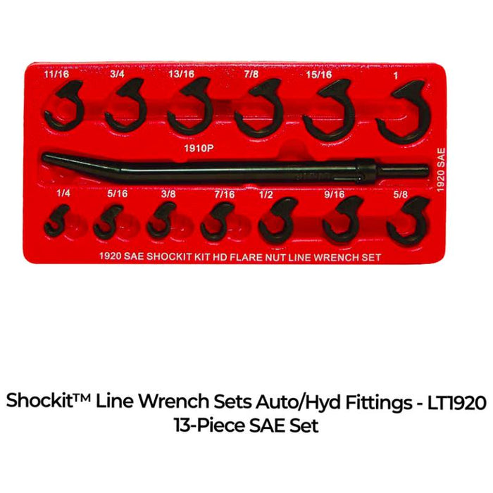 LTI LT1930 Shockit™ Line Wrench Socket Sets - Automotive/Hydraulic Line Fittings Removal 13-Piece Sae, 12-Piece Metric