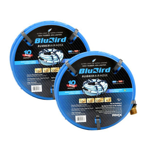 BluBird Rubber Air Hose Assembly 1/2" X 10'- 1/2" Male-NPT, 300 PSI, EPDM, 2 Pack BB1210-2pk