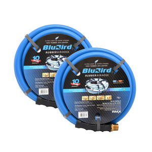 BluBird Rubber Air Hose Assembly 1/2" X 15'- 1/2" Male-NPT, 300 PSI, EPDM, 2 Pack BB1215-2pk