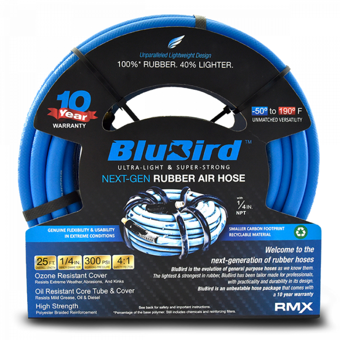 BluBird Rubber Air Hose Assembly 1/4" x 25' BB1425