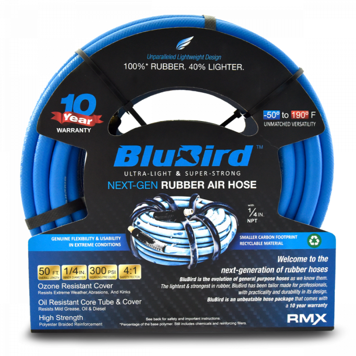 BluBird Rubber Air Hose Assembly 1/4" x 50' BB1450