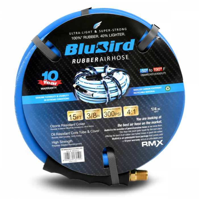 BluBird Rubber Air Hose Assembly 3/8" x 15' BB3815