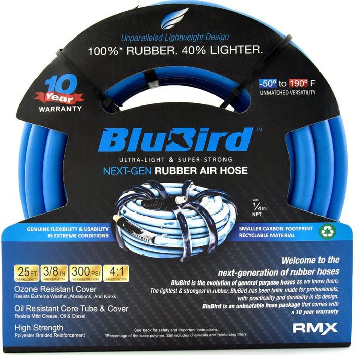 BluBird Rubber Air Hose Assembly 3/8" x 25' BB3825-1