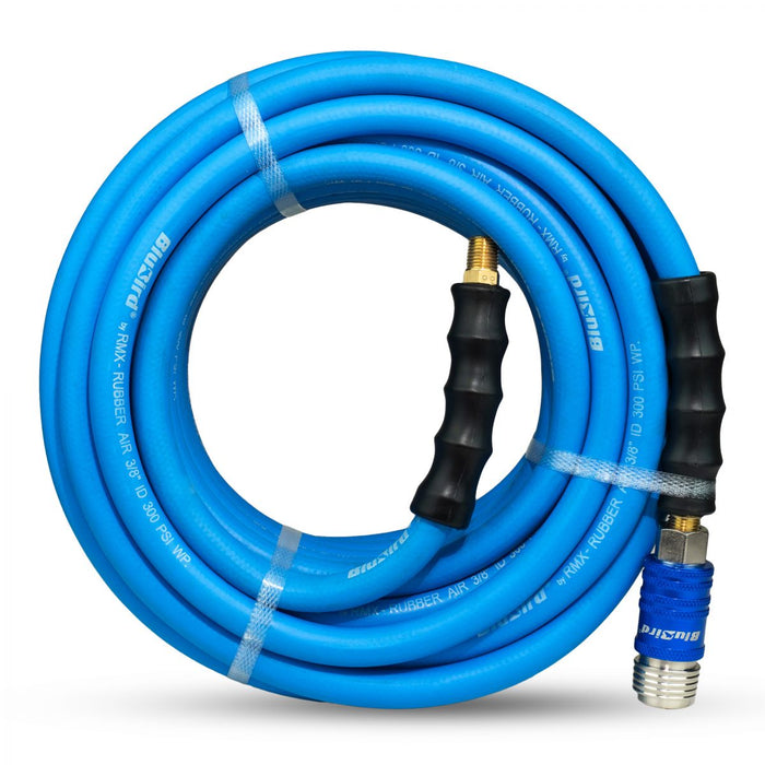 BluBird Rubber Air Hose 3/8" X 50'- 3/8" Male-NPT, 300 PSI, EPDM with Universal 5 in 1 Coupler BB3850-5CP