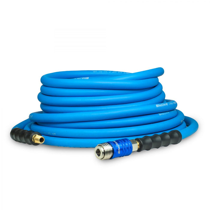 BluBird Rubber Air Hose 3/8" X 50'- 3/8" Male-NPT, 300 PSI, EPDM with Universal 5 in 1 Coupler BB3850-5CP